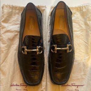 Ferragamo Black Real Alligator Men’s Loafers / Driving Shoes